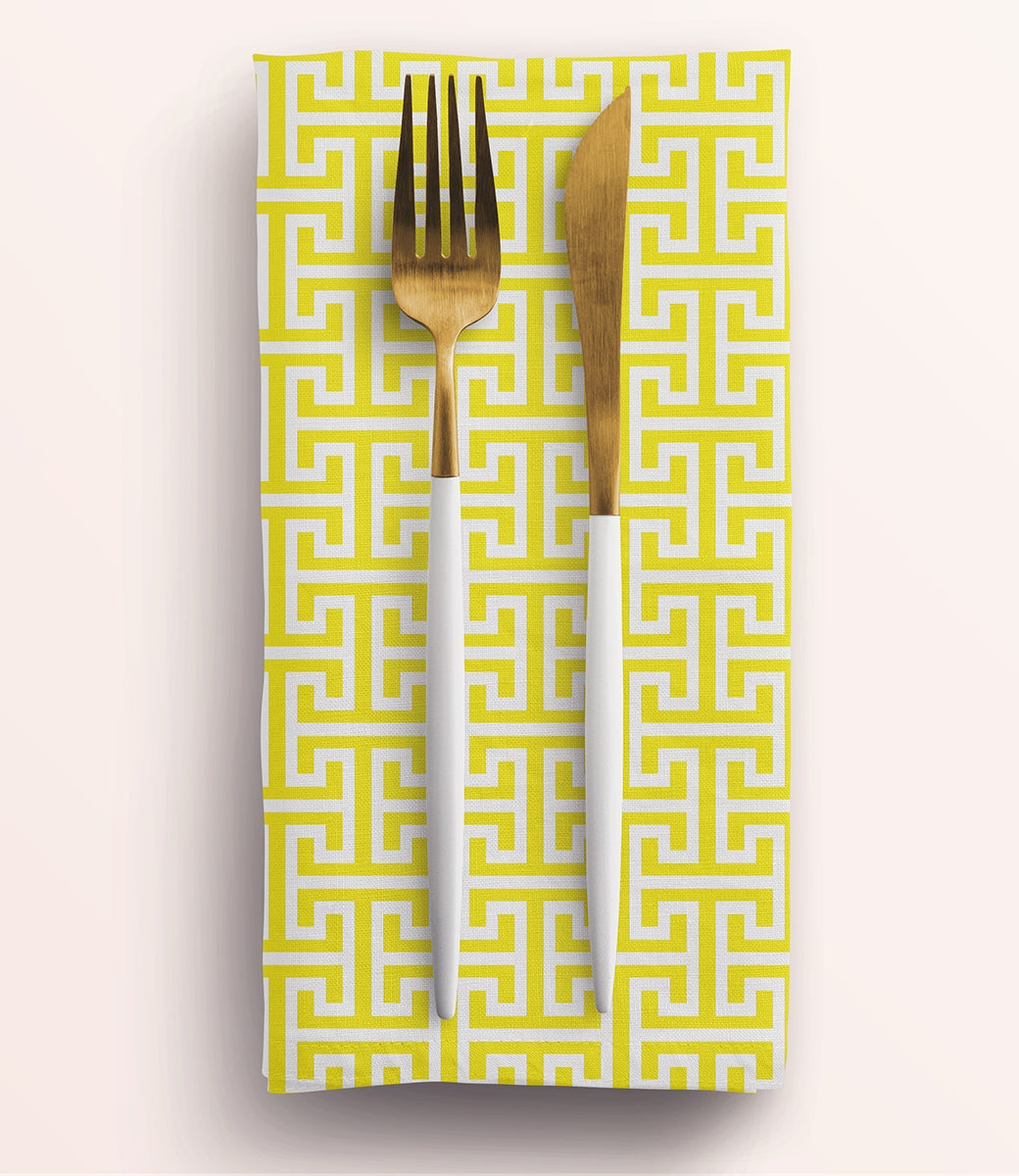 Acid Yellow Greek Key Napkin (1 piece)