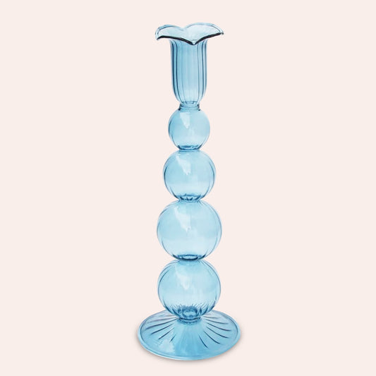 Tall Blue Glass Candle Holder
