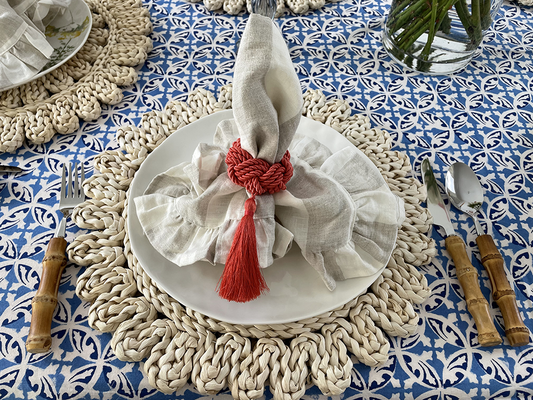 Cream & Taupe Striped Frilly Napkin (1 piece)