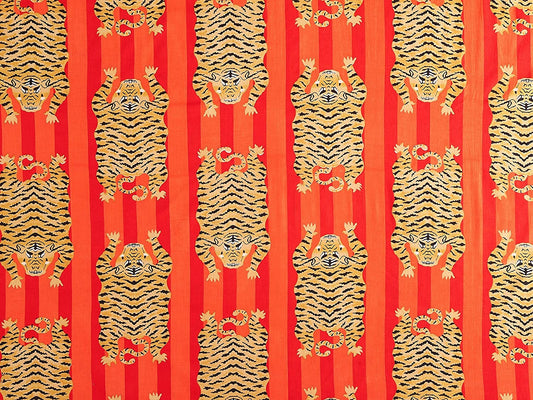 "The Tiger" Tibetan Tiger Red & Pink Striped Tablecloth