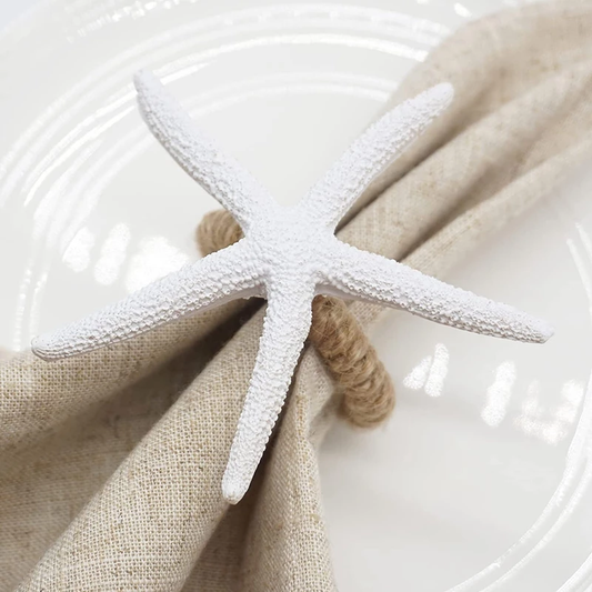 White Starfish & Rope Napkin Ring (set of 8)