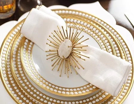 White Moonstone Gold Napkin Ring (set of 4)