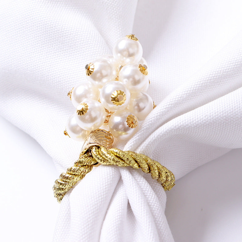 Pearl Cluster Golden Rope Napkin Ring (set of 6)