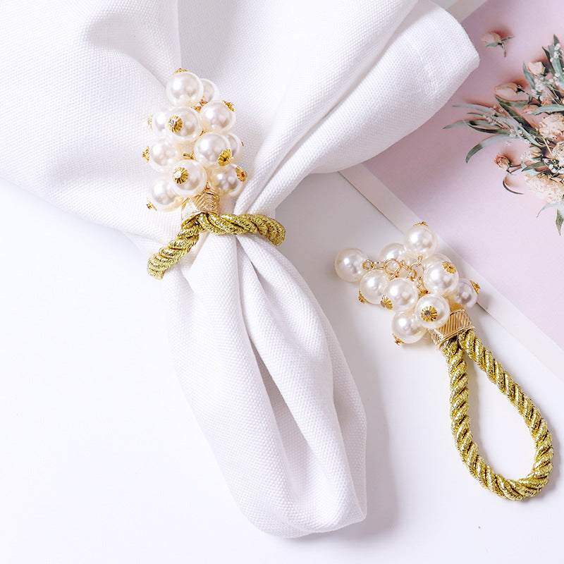 Pearl Cluster Golden Rope Napkin Ring (set of 6)