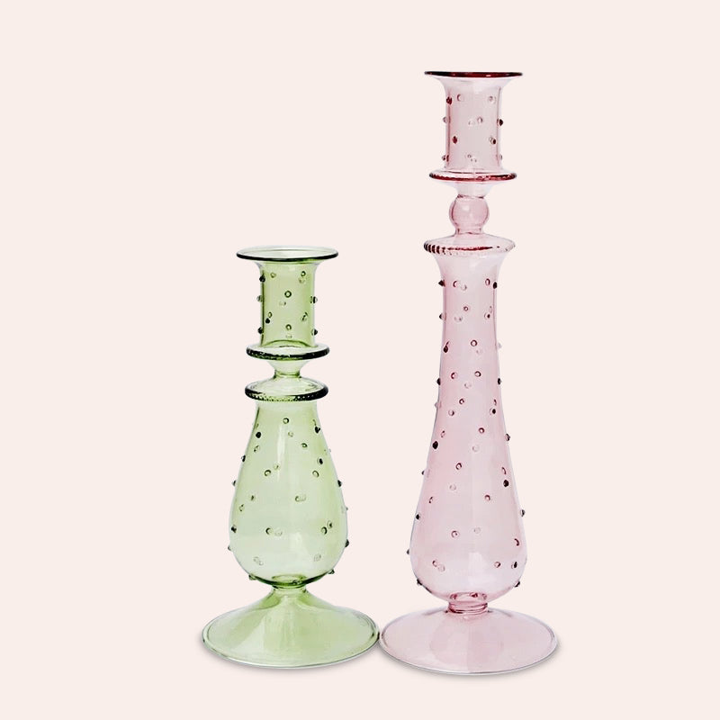 Tall Pink Glass Candle Holder