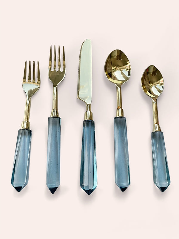 Green Lucite & Gold Cutlery (5 piece - 1 setting)