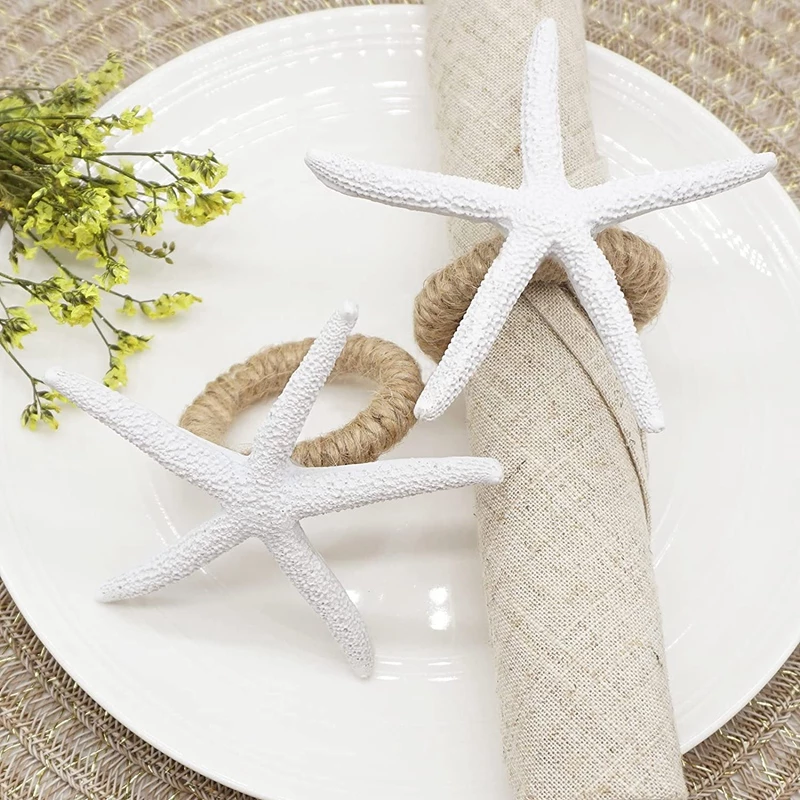 White Starfish & Rope Napkin Ring (set of 8)